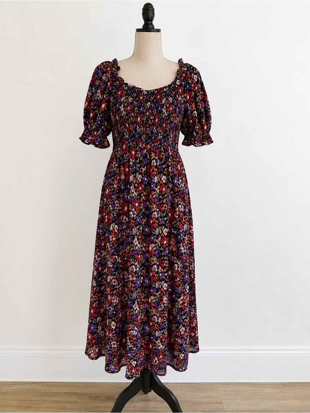 Autumnal Puff Sleeve beachlunchlounge Puff Sleeve Midi Dress SZ L Cottagecore